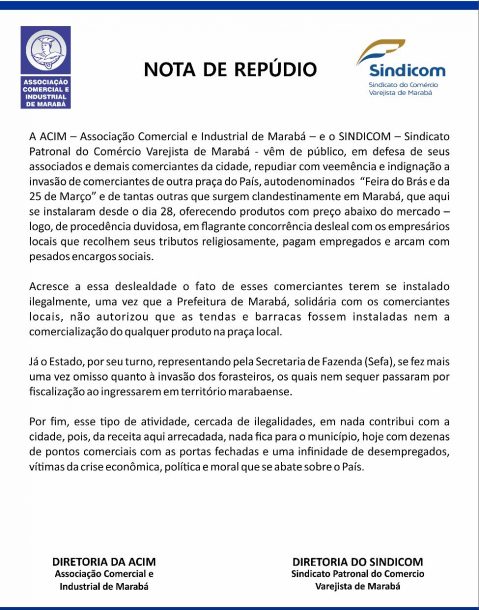 Nota de repúdio ACIM